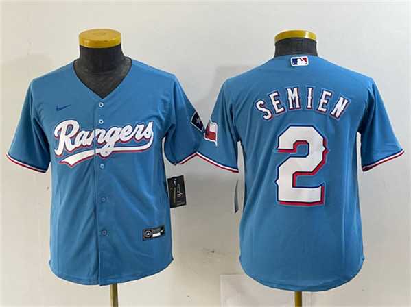 Women%27s Texas Rangers #2 Marcus Semien Blue With Patch Stitched Baseball Jersey(Run Small)